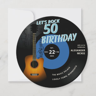 Let's Rock Guitar Music Notesブルー50誕生日 招待状