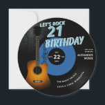 Let's Rock Guitar Music Notes Blue 21st Birthday 招待状<br><div class="desc">おもしろいをテーマに、ギターをテーマに、レコードの形をした男性のための音楽21st誕生日パーティの招待状テンプレートは、アコースティックギター、パーティションの断片、およびタイトル"Let's Rock 21"を青色で特徴とする。音楽を愛する男性のための完璧な21の誕生日パーティー招待状は、ミュージシャン遊、ギター、または音楽ファンである。</div>
