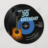 Let's Rock Guitar Music Notes Blue 30th Birthday 招待状 (正面/裏面)