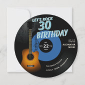 Let's Rock Guitar Music Notes Blue 30th Birthday 招待状 (正面)