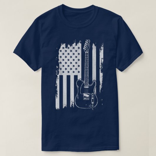 Lets Rock n Roll GuitarレトロUSA Flag Music Tシャツ (デザイン正面)