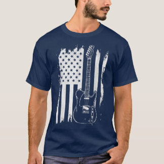 Lets Rock n Roll GuitarレトロUSA Flag Music Tシャツ