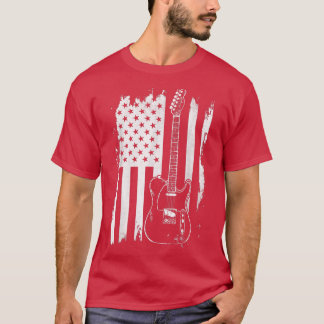 Lets Rock n Roll GuitarレトロUSA Flag Music Tシャツ