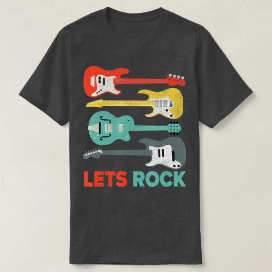 Lets Rock n Roll Guitarヴィンテージレトロ音楽 Tシャツ (デザイン正面)