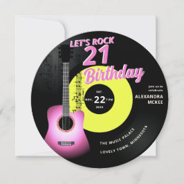 Let's Rock Pink Guitar Music エレガント 21th Birthday 招待状