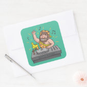 Lets Rock Stone Age Caveman Music DJ Sticker スクエアシール (封筒)