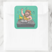 Lets Rock Stone Age Caveman Music DJ Sticker スクエアシール (バッグ)