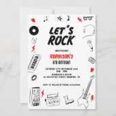 Let's Rock white and black Rock and Roll誕生日 招待状 (正面)