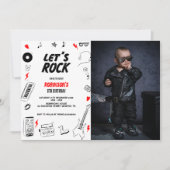 Let's Rock white black Rock n'誕生日転が写真 招待状 (正面)