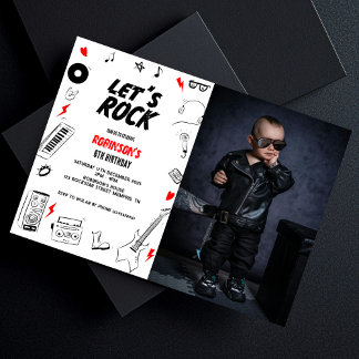 Let's Rock white black Rock n'誕生日転が写真 招待状