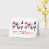 Let's Rocket 祝 Popsicle USAポップ・アートの Fireworks カード (黄色い花)