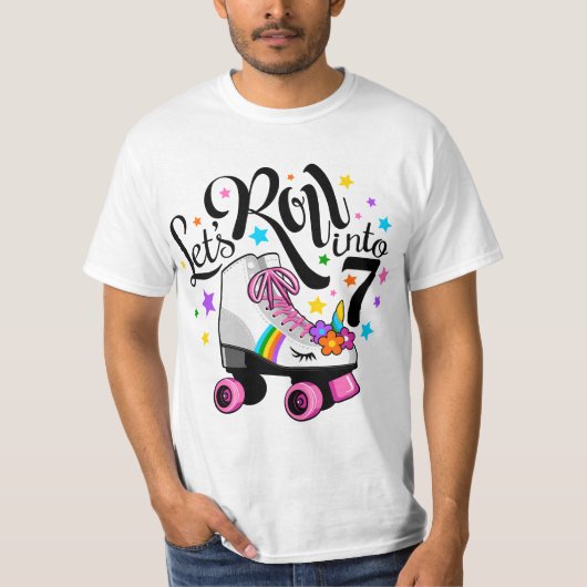 Lets roll into 7 Birthday. Unicorn, Roller skate Tシャツ (正面)