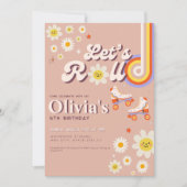 Let's Roll Retro Groovy Roller Skate Birthday 招待状 (正面)