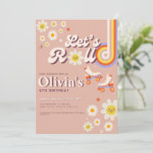 Let's Roll Retro Groovy Roller Skate Birthday 招待状 (スタンド正面)