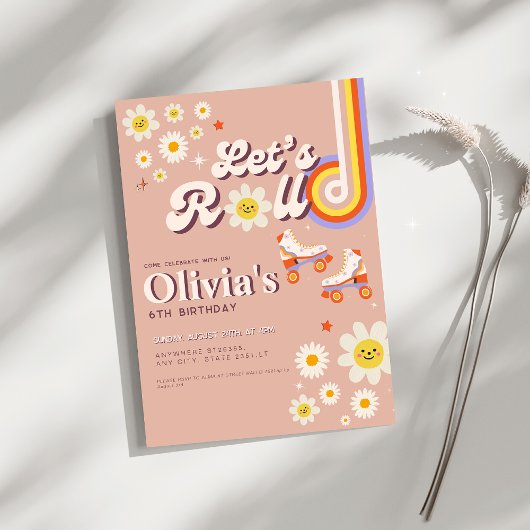 Let's Roll Retro Groovy Roller Skate Birthday 招待状