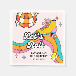 Let's Roll Retro Roller Skating Girl Birthday  スタンダードカクテルナプキン