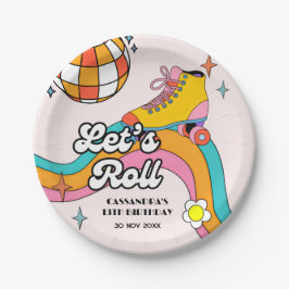 Let's Roll Retro Roller Skating Girl Birthday  ペーパープレート