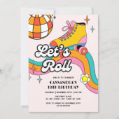 Let's Roll Retro Roller Skating Girl Birthday  招待状 (正面)