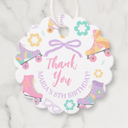 Lets Roll Roller Skate Groovy Birthday Thank you フェイバータグ (正面)