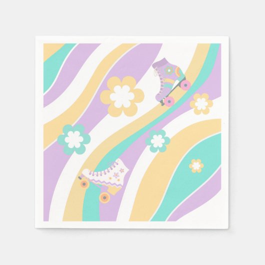 Lets Roll Roller Skate Groovy Girl Birthday Pastel スタンダードカクテルナプキン (正面)