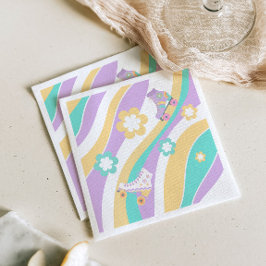 Lets Roll Roller Skate Groovy Girl Birthday Pastel スタンダードカクテルナプキン