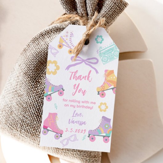 Lets Roll Roller Skate Retro Birthday Thank you ギフトタグ