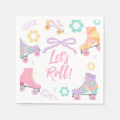 Lets Roll Roller Skate Retro Girl Birthday Pastel スタンダードカクテルナプキン (正面)