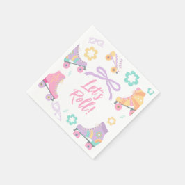 Lets Roll Roller Skate Retro Girl Birthday Pastel スタンダードカクテルナプキン