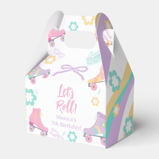 Lets Roll Roller Skate Retro Girl Birthday Pastel フェイバーボックス (正面サイド)