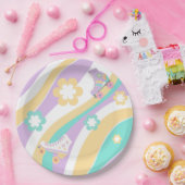 Lets Roll Roller Skate Retro Girl Birthday Pastel ペーパープレート (パーティー)