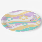 Lets Roll Roller Skate Retro Girl Birthday Pastel ペーパープレート (アングル)