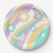 Lets Roll Roller Skate Retro Girl Birthday Pastel ペーパープレート (正面)