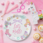 Lets Roll Roller Skate Retro Girl Birthday Pastel ペーパープレート (パーティー)