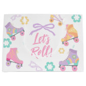 Lets Roll Roller Skate Retro Girl Birthday Pastel ラージペーパーバッグ (正面)