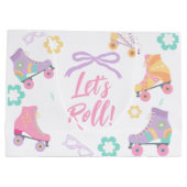 Lets Roll Roller Skate Retro Girl Birthday Pastel ラージペーパーバッグ (裏面)
