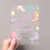 Lets Roll Roller Skate Skating Bow Girl Birthday アクリル招待状 (インサイチュ (ポータブル))