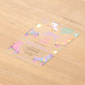 Lets Roll Roller Skate Skating Bow Girl Birthday アクリル招待状 (レイダウン)