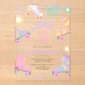 Lets Roll Roller Skate Skating Bow Girl Birthday アクリル招待状 (正面)