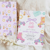 Lets Roll Roller Skate Skating Bow Girl Birthday 招待状