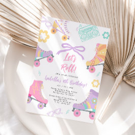 Lets Roll Roller Skate Skating Bow Girl Birthday 招待状