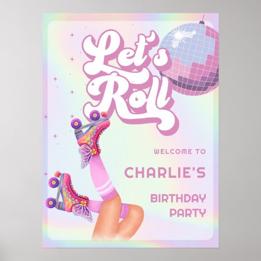 Let's Roller転がスケートで滑る子供の誕生日パーティー記号 ポスター (正面)