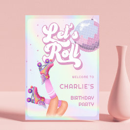 Let's Roller転がスケートで滑る子供の誕生日パーティー記号 ポスター