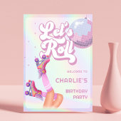 Let's Roller転がスケートで滑る子供の誕生日パーティー記号 ポスター