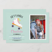 Let's Rollerskate女転がの子のバースデーパーティーの写真 招待状 (正面/裏面)