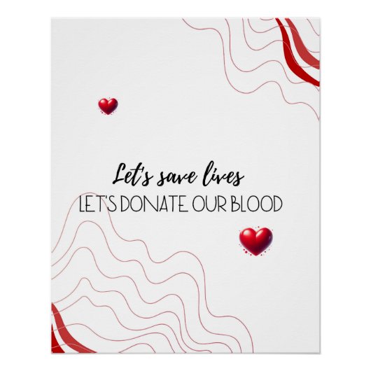 Let's Save Lives – Donate Blood Minimalist Graphic ポスター (正面)