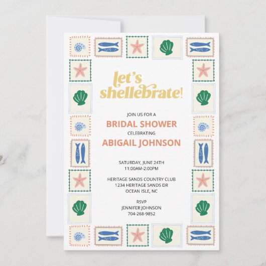 Let's Shellabrate Seashell Bridal Shower 招待状 (正面)