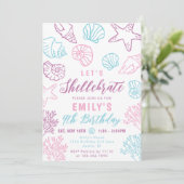 Let's Shellebrate Seashells Any Age Girl Birthday 招待状 (スタンド正面)