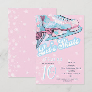 "Let's skate" figure ice skating birthday party 招待状