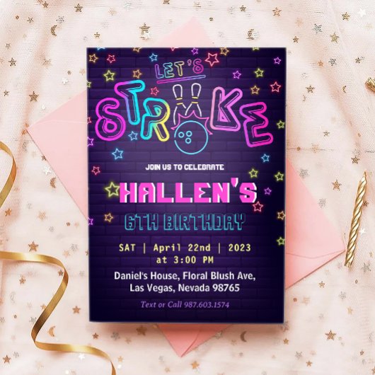 Let's Strikeボーリング誕生日パーティー 招待状