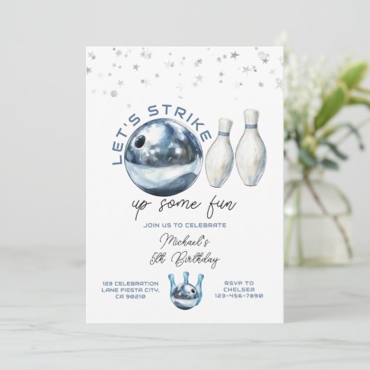 Let's Strike Boy 5th Galaxy bowling birthday party 招待状 (スタンド正面)